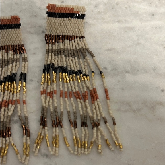 Beaded Fringe Earrings with Gold Bead Accents - Picture 2 of 7